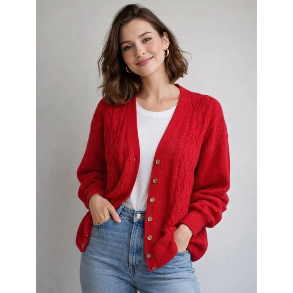 Vintage 1980s Worthington Womens Cardigan Sweater Size Large Bobble Cozy Knit
